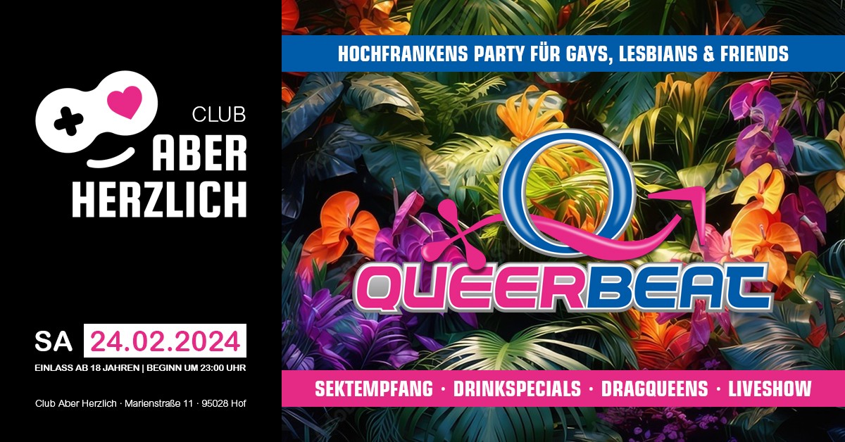Queerbeat – Hochfrankens Party für Gays, Lesbians & Friends am 24.02.2024 im Club Aber Herzlich
