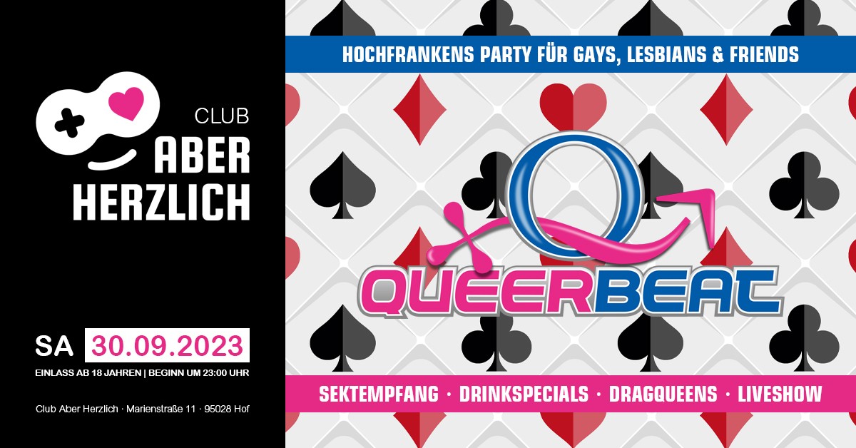 Queerbeat – Hochfrankens Party für Gays, Lesbians & Friends am 30.09.2023 im Club Aber Herzlich