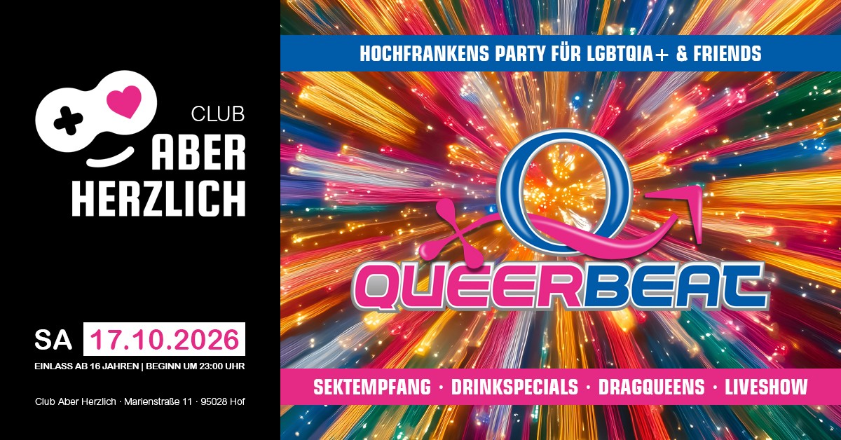 Queerbeat – Hochfrankens Party für LGBTQIA+ & Friends am 17.10.2026 im Club Aber Herzlich