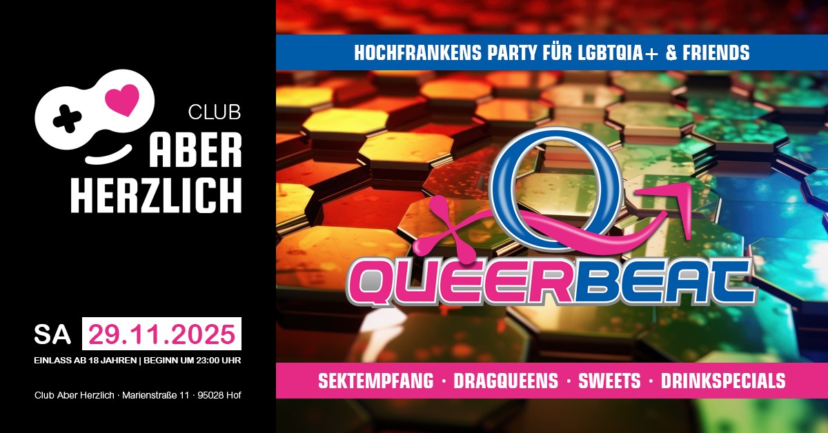 Queerbeat – Hochfrankens Party für LGBTQIA+ & Friends am 29.11.2025 im Club Aber Herzlich